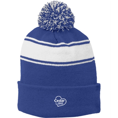 CL332 • Sport-Tek® Stripe Pom Pom Beanie